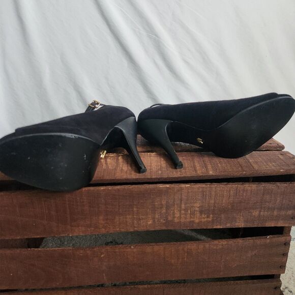 Victoria’s Secret Women’s Peep Toe Heels Black Suade Leather Size 10 B - Picture 9 of 11